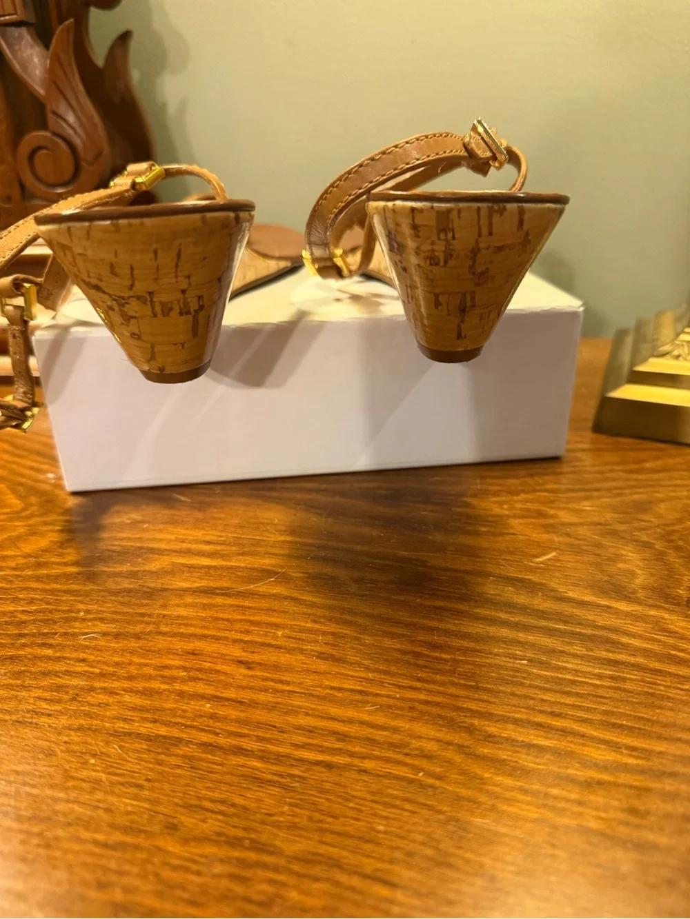 Tory Burch Pauline T Tan Leather Cork Wedge Sandals Size 10.5 $265